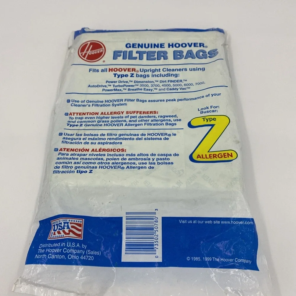Genuine Hoover Vacuum Cleaner Filter Bags Type Z Package 4010075Z 3-Pack Vtg NIP